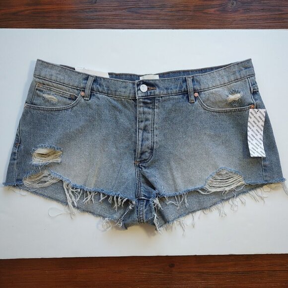 🆕 Abrand Denim Jean Shorts Mid-Rise Baggy "Shorty Short" Boho Grunge Size 32 - Picture 3 of 10